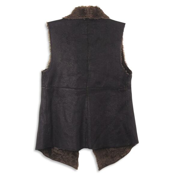 New Dylan Women's Cozy Faux Leather Fur Trim Snap Vest - Picture 4 of 7